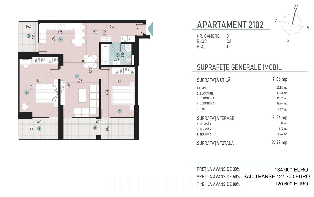 Apartamente cu 3 camere, S71 mp+18 mp terasa, Transilvania Smart City