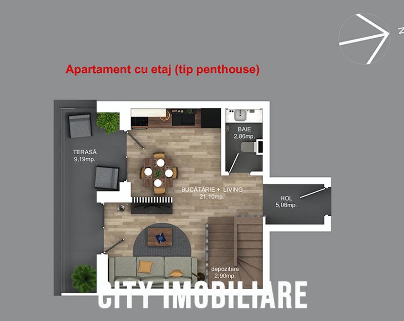 Penthouse 3 camere, S64 mp.+10 mp Terasa, bloc nou, Buna Ziua