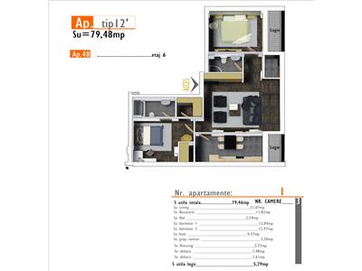 Apartament 3 camere DECOMANDATE,  S.utila 79.48 mp, 2 bai, 2 logie, Marasti