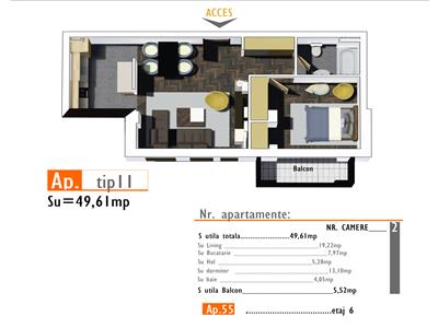 Apartament 2 camere, S utila 50 mp + 5 mp. balcon, Bloc NOU, Marasti