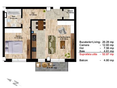 Apartament 2 camere, S53 mp+ 5mp.terasa, bloc nou, Centru