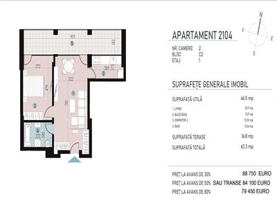 Apartamente cu 2 camere, S43 mp+11 mp terasa, Transilvania Smart City