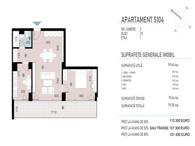 Apartamente cu 2 camere, S43 mp+11 mp terasa, Transilvania Smart City