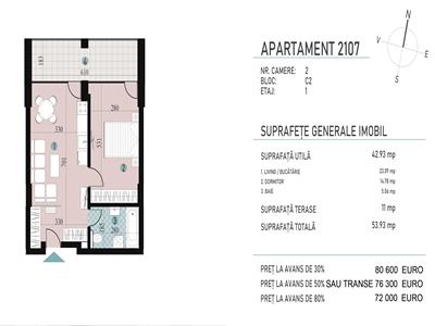 Apartamente cu 2 camere, S43 mp+11 mp terasa, Transilvania Smart City