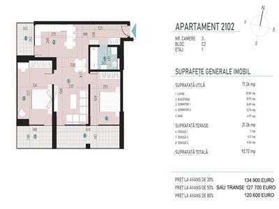 Apartamente cu 3 camere, S71 mp+18 mp terasa, Transilvania Smart City