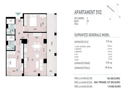 Apartamente cu 3 camere, S71 mp+18 mp terasa, Transilvania Smart City