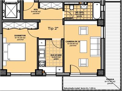 Apartament cu 2 camere, S55 mp+18mp terasa, Buna Ziua