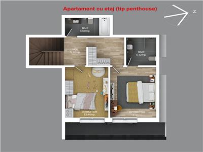 Penthouse 3 camere, S91 mp.+12 mp Terasa, bloc nou, Buna Ziua