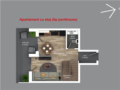 Penthouse 3 camere, S64 mp.+10 mp Terasa, bloc nou, Buna Ziua