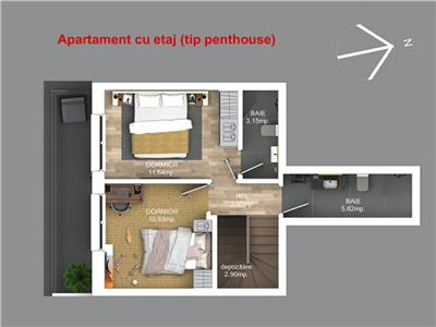 Penthouse 3 camere, S64 mp.+10 mp Terasa, bloc nou, Buna Ziua