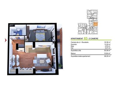 Apartament 2 camere, mobilat, utilat, S 55 mp, Soporului.