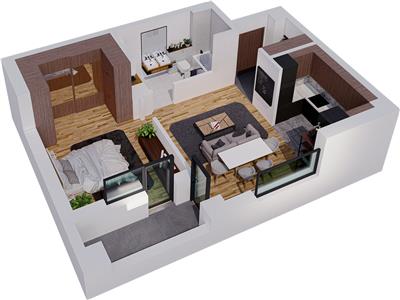 Apartament 2 camere, 63 mp, Bloc Nou, zona Vivo